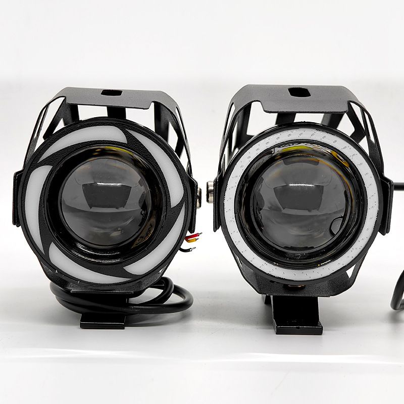 1Pc U7 Motorcycle LED Headlight With Angel Eyes Motor Auxiliary Light Bright 125W Spotlight Bicycle Lamp Accessories Fog Lights