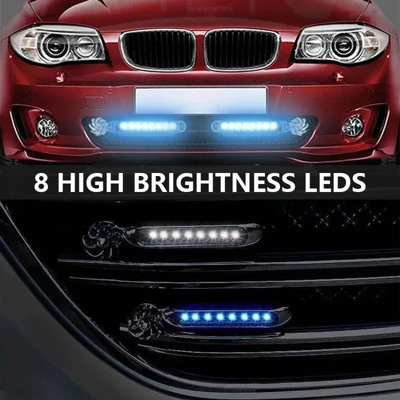 2pcs Wind Powered Car LED DayTime Running Light Auxiliary Lighting Rotation Fan Lamp Automobile Day Time Headlight Decorative