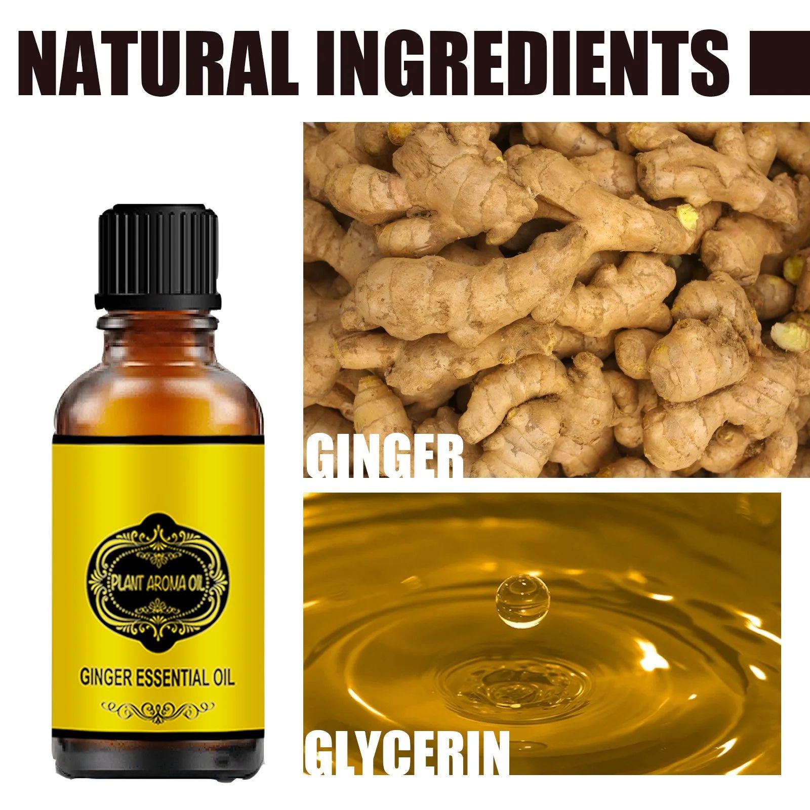 Ginger Slimming Essential Oil, firming and tightening the abdomen, reducing the belly, shaping the thighs and hands of excess fat, natural plant extracts, massage use