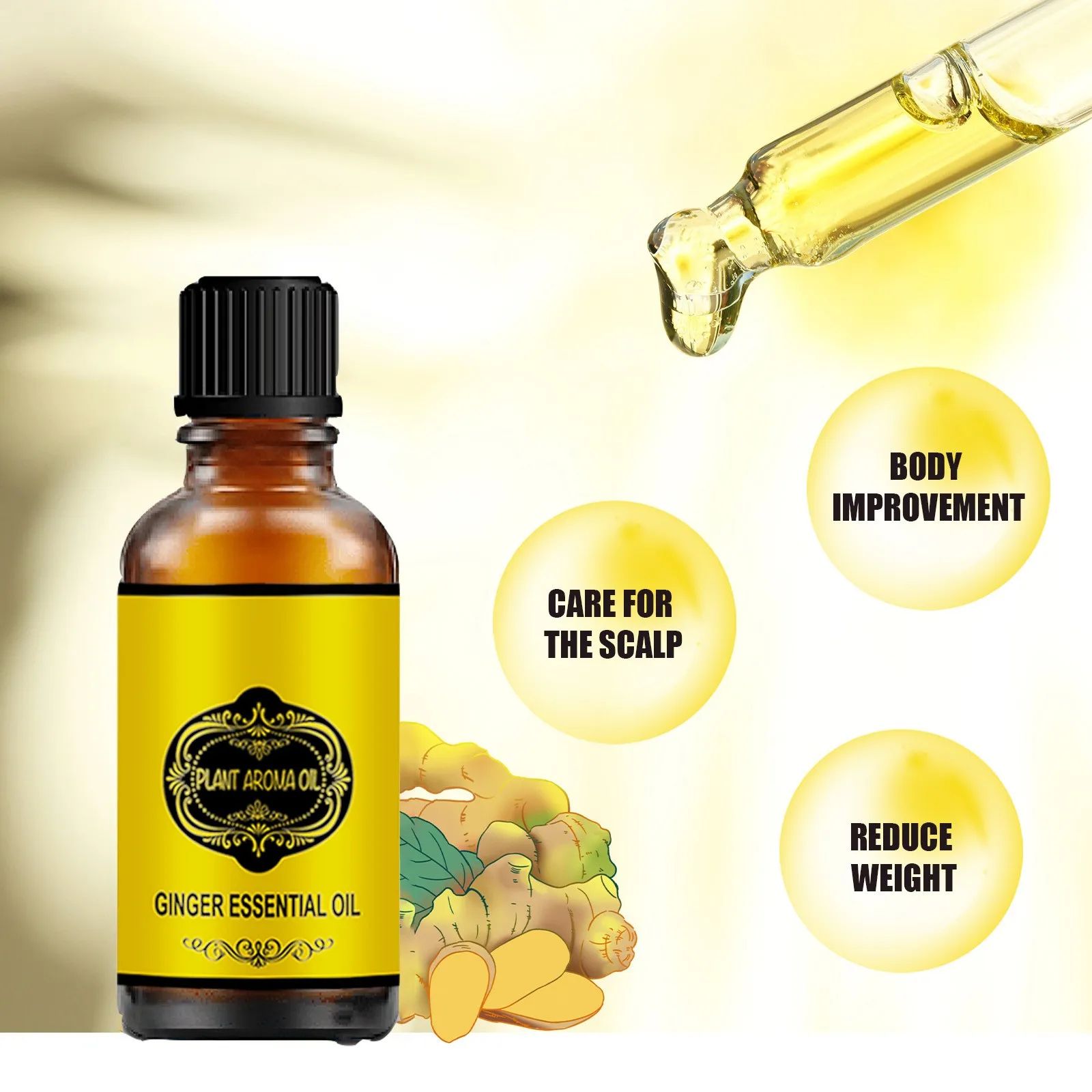 Ginger Slimming Essential Oil, firming and tightening the abdomen, reducing the belly, shaping the thighs and hands of excess fat, natural plant extracts, massage use