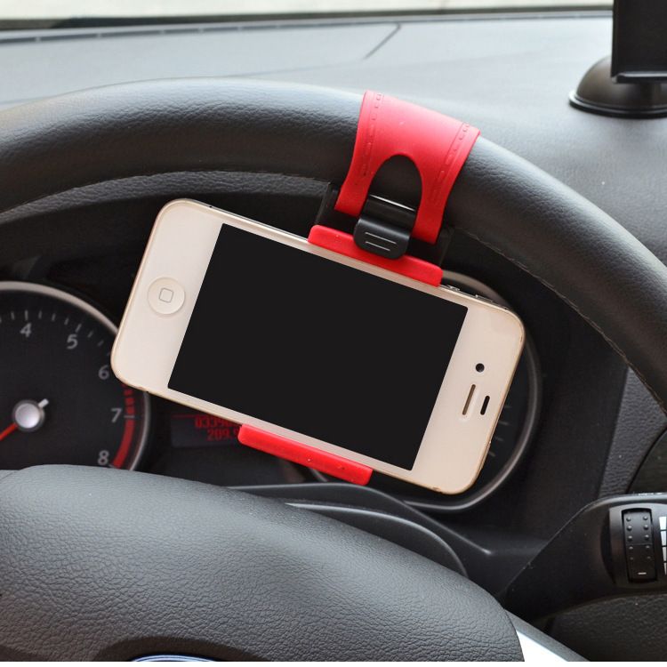 Universal Car Bracket Car Steering Wheel Phone Holder Clip Stand Elastic Buckle GPS Navigator Mount For Iphone Android Car Holder Steering Wheel Clip Mount Cell Phone Mobile Holder