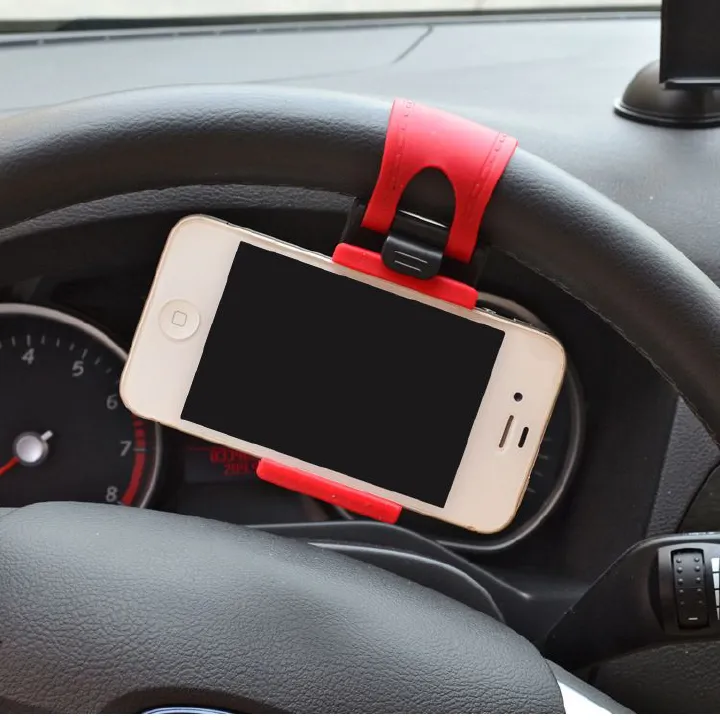 Universal Car Bracket Car Steering Wheel Phone Holder Clip Stand Elastic Buckle GPS Navigator Mount For Iphone Android Car Holder Steering Wheel Clip Mount Cell Phone Mobile Holder