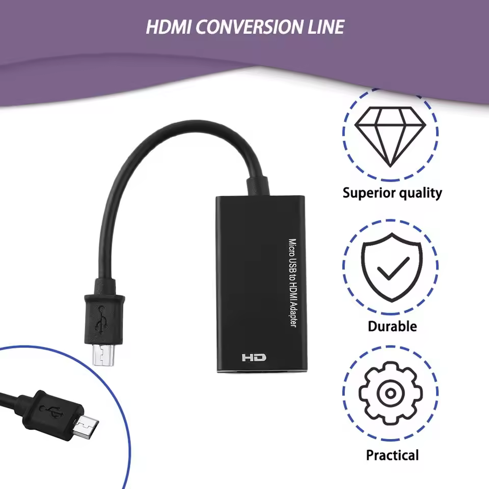USB Micro to HDMI TV Out HDTV MHL Adapter Cable Display Port Micro USB To HDMI-compatible Adapter Cable Converter Portable Light Weight Easy to Use For Smart Phone TV projector