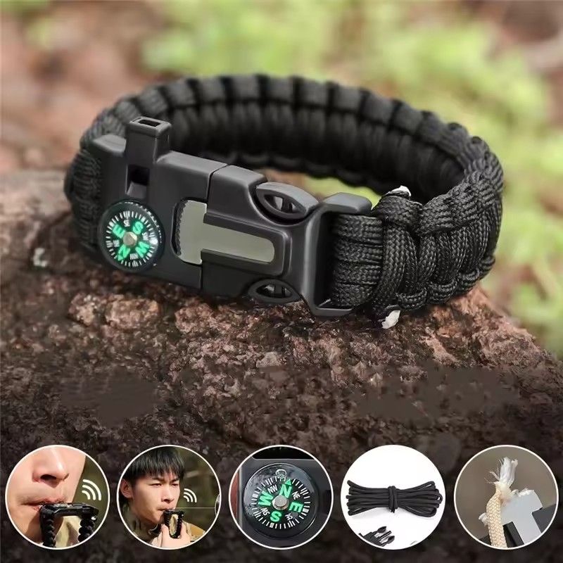 Outdoor Multi-function Paracord Survival Bracelet Men Women Camping Adventure Emergency Rescue Survival Rope Multi-function Survival Bracelet With Knife Compass Fire Starter Parachute Rope Wh Bracelet
