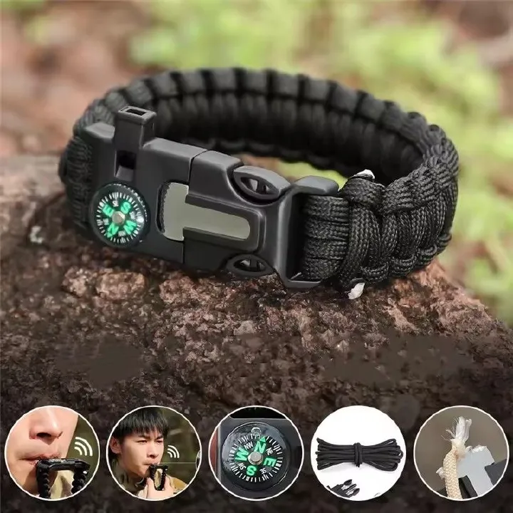 Outdoor Multi-function Paracord Survival Bracelet Men Women Camping Adventure Emergency Rescue Survival Rope Multi-function Survival Bracelet With Knife Compass Fire Starter Parachute Rope Wh Bracelet