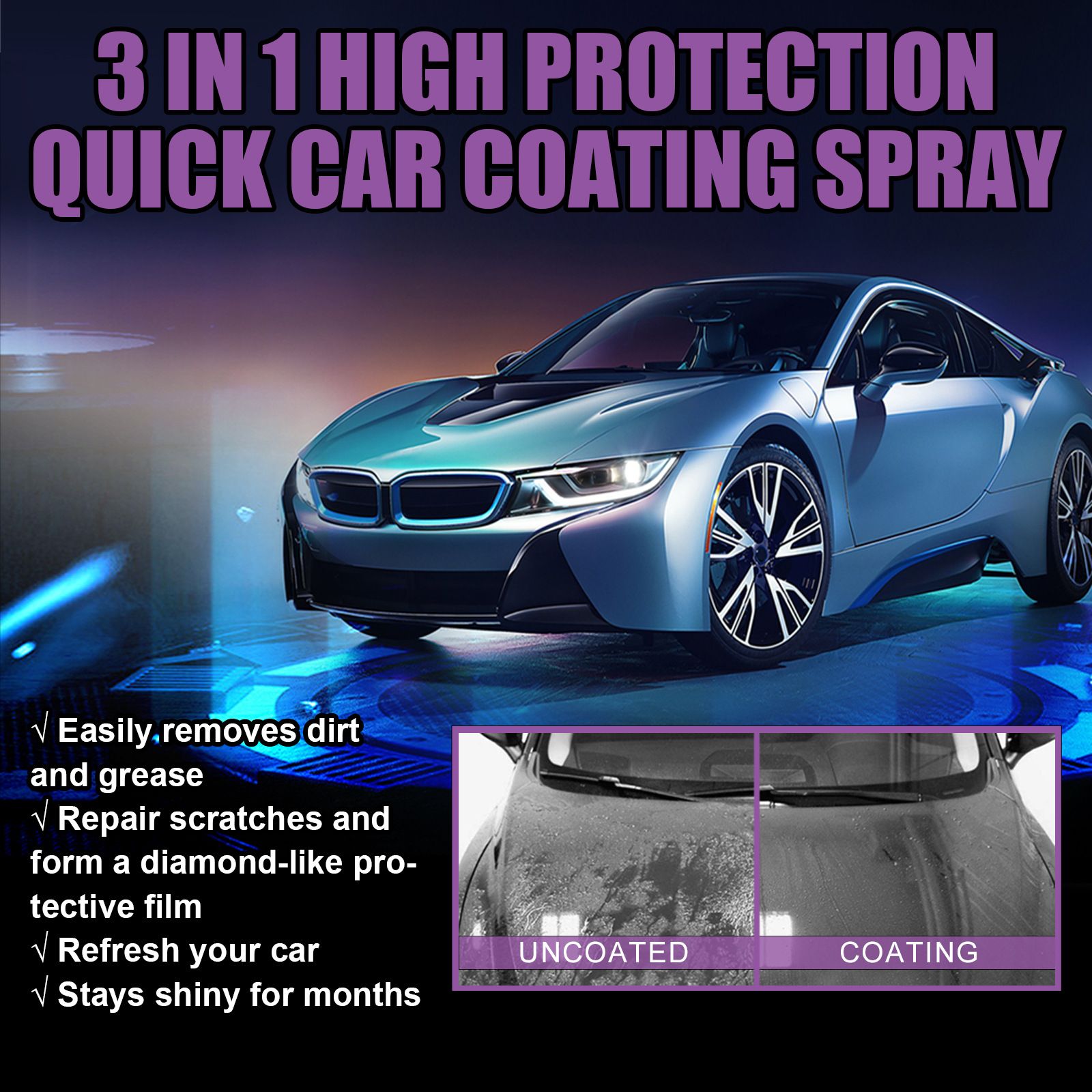 Rayhong 3-in-1 high protection fast automotive coating spray automatic hand paint color change cleaning coating spray