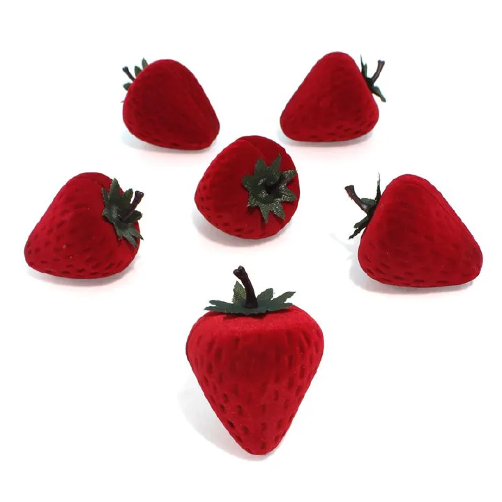 Popular Strawberry Box Cute Jewelry Boxes Ring Flocking Storage Box Fashion Earring Jewelry Box Birthday Gift
