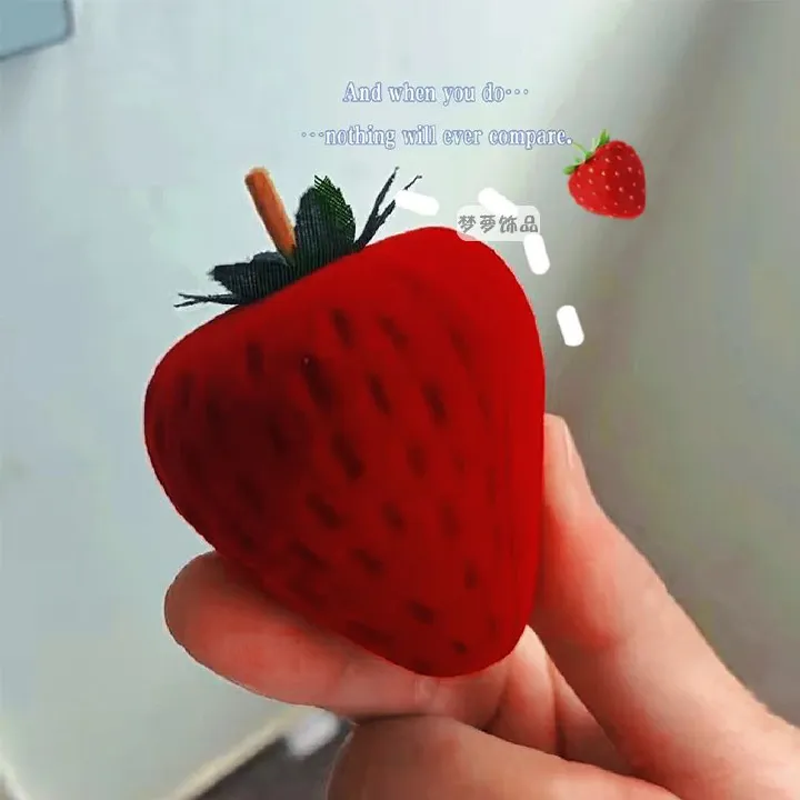 Popular Strawberry Box Cute Jewelry Boxes Ring Flocking Storage Box Fashion Earring Jewelry Box Birthday Gift