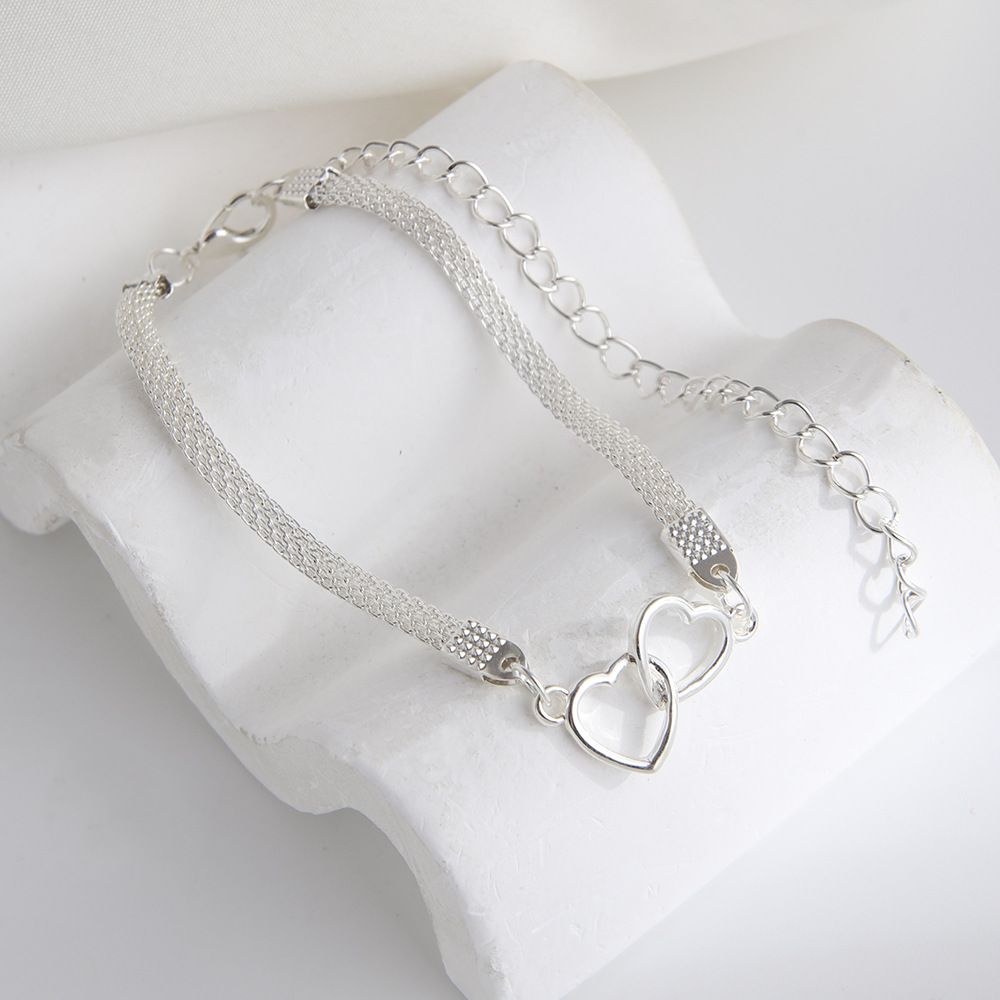 Fashion Bohemian Beach Metal Women's Double Love Heart Chain Beach Sandal Ankle Bracelet Anklet Foot Jewelry Barefoot Jewellery