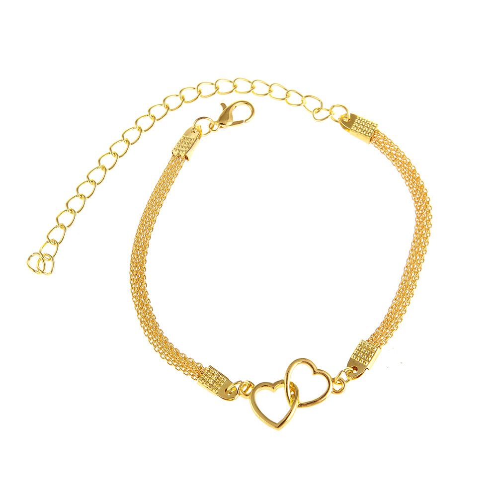 Fashion Bohemian Beach Metal Women's Double Love Heart Chain Beach Sandal Ankle Bracelet Anklet Foot Jewelry Barefoot Jewellery