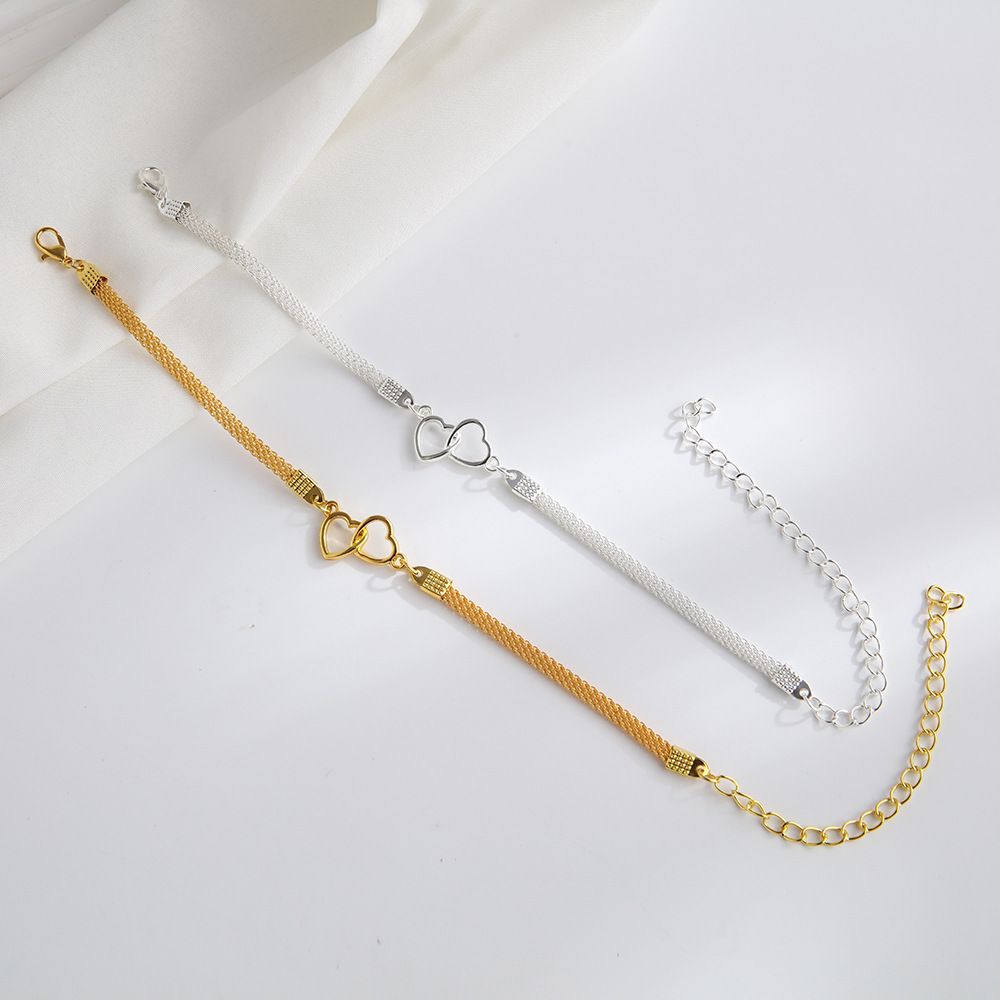 Fashion Bohemian Beach Metal Women's Double Love Heart Chain Beach Sandal Ankle Bracelet Anklet Foot Jewelry Barefoot Jewellery
