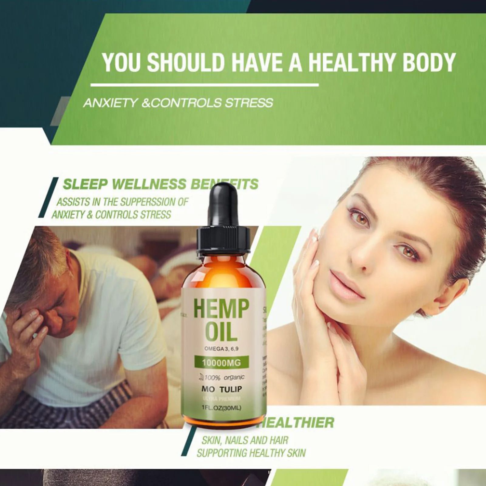 10000MG Organic Hemp Seed Oil Essential Oil Extract For Anxiety & Stress Relief Improve Sleep Soothing Fatigue Body Massage Oil Help Sleep