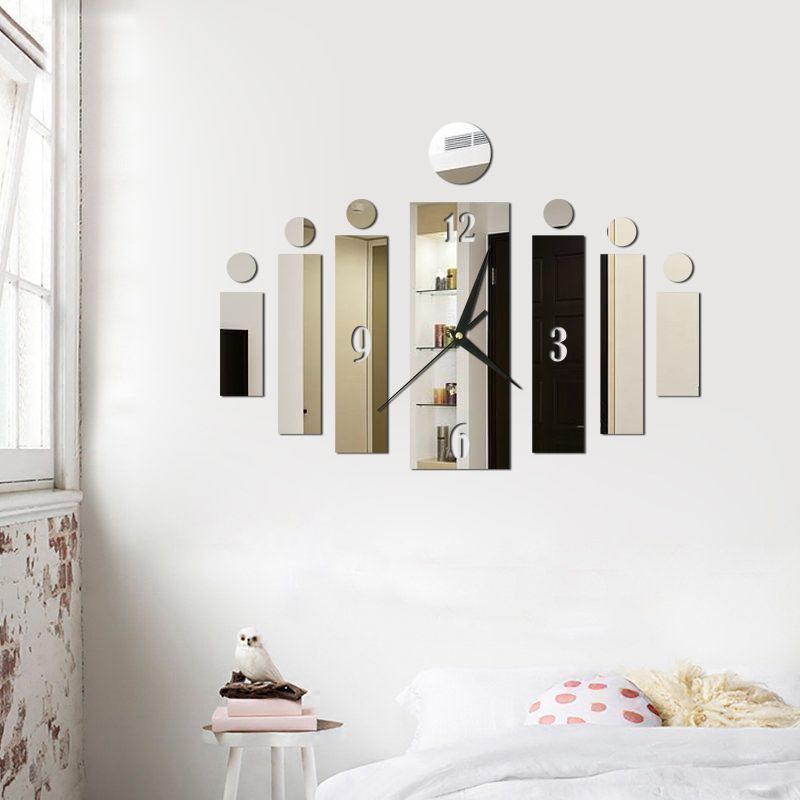 Mirror Acrylic Wall Clock 3D Creative Stereo Living Room Bedroom Home Sticker Personality Design Decoration Pointer Watch Living Room Hanging Mute Digital Mirror Home Office Fashion Sticker Clocks