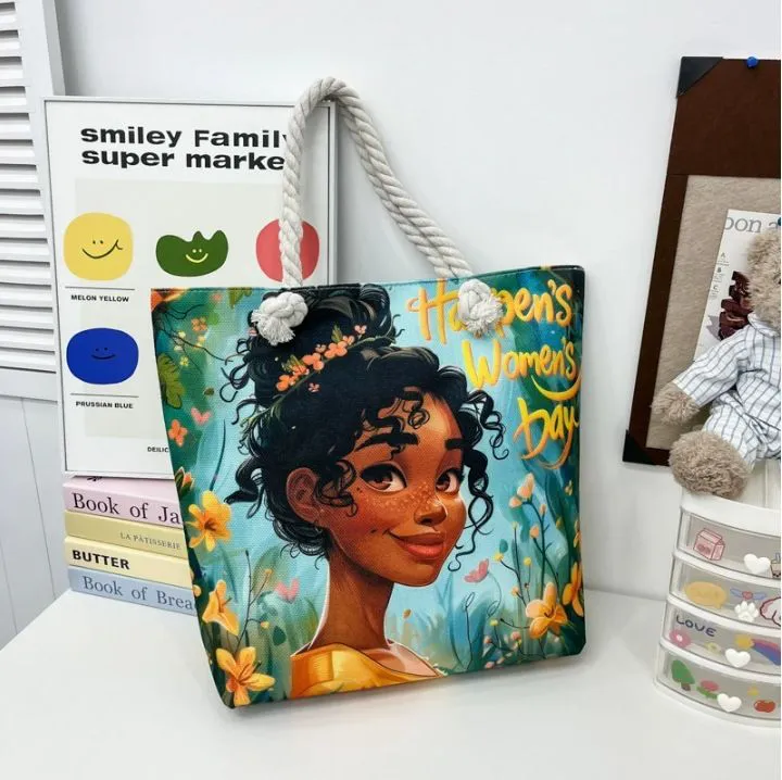 African American Woman Tote Bag Black Girl Shoulder Bag Afro Handbag Beach Bag for Adults Students School Office Shop Travel