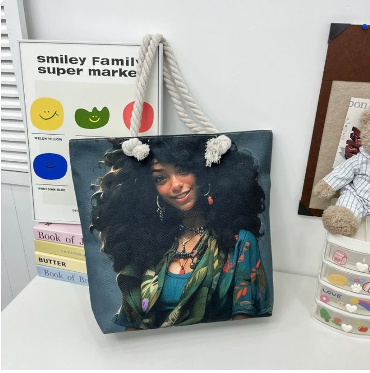 African American Woman Tote Bag Black Girl Shoulder Bag Afro Handbag Beach Bag for Adults Students School Office Shop Travel
