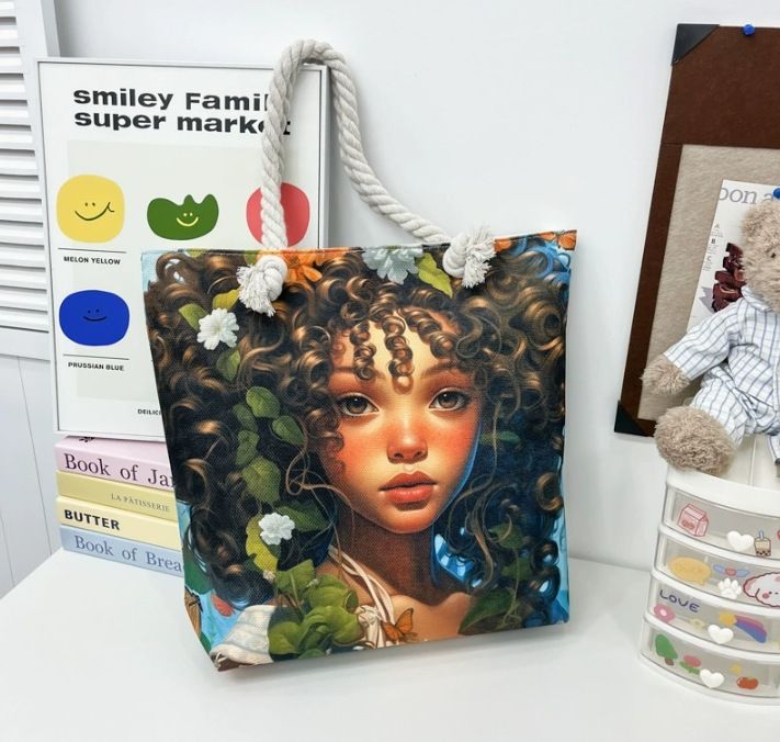 African American Woman Tote Bag Black Girl Shoulder Bag Afro Handbag Beach Bag for Adults Students School Office Shop Travel