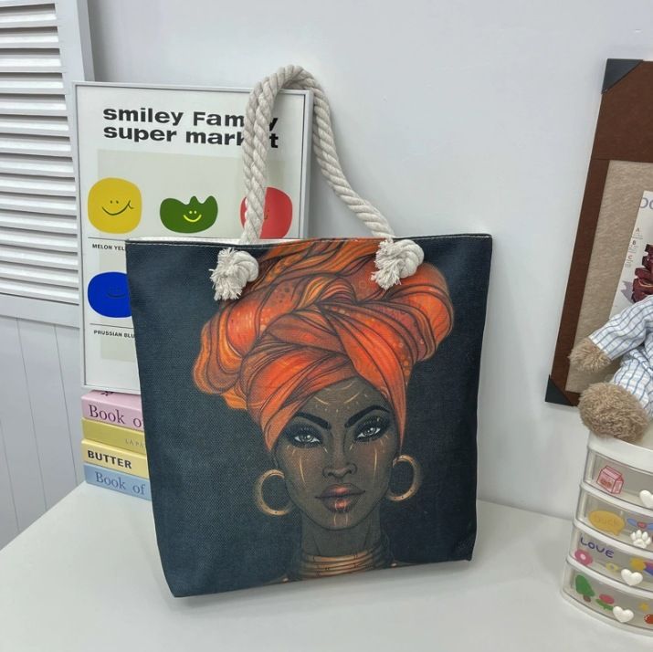 African American Woman Tote Bag Black Girl Shoulder Bag Afro Handbag Beach Bag for Adults Students School Office Shop Travel