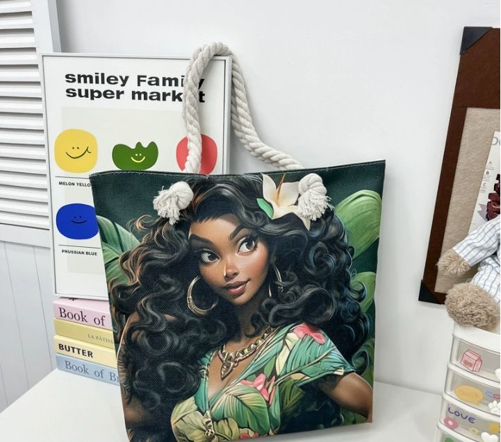 African American Woman Tote Bag Black Girl Shoulder Bag Afro Handbag Beach Bag for Adults Students School Office Shop Travel