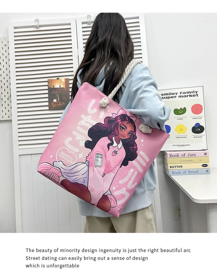 African American Woman Tote Bag Black Girl Shoulder Bag Afro Handbag Beach Bag for Adults Students School Office Shop Travel