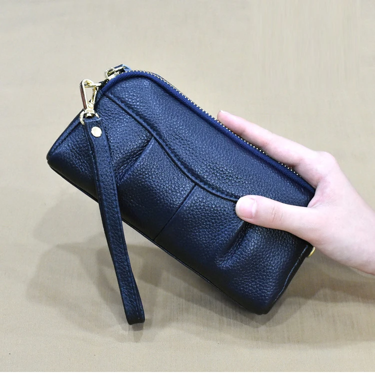 Genuine Leather Women Clutch Wallet Ruffled Female Purse Bags Fashion Wristlet Money Purses Versatile Mobile Phone Bag for Women