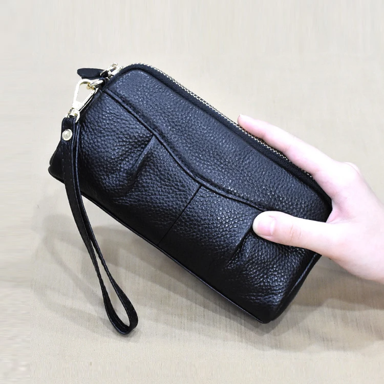 Genuine Leather Women Clutch Wallet Ruffled Female Purse Bags Fashion Wristlet Money Purses Versatile Mobile Phone Bag for Women