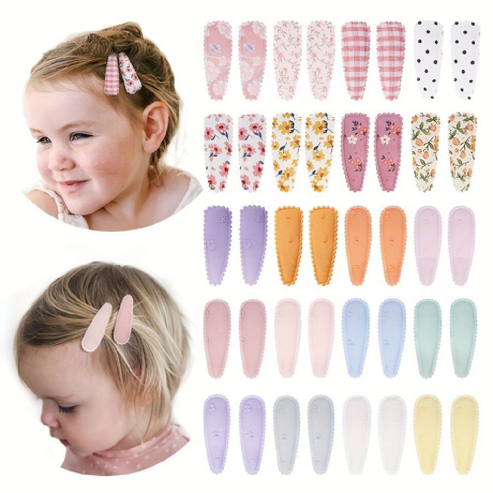 20 pcs set New Cross-Border Style Fabric Waterdrop Clip Children's Bangs Clip Plaid Cute Baby Hair Accessories Hairpin Wave Dots BB Clip