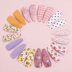 20 pcs set New Cross-Border Style Fabric Waterdrop Clip Children's Bangs Clip Plaid Cute Baby Hair Accessories Hairpin Wave Dots BB Clip
