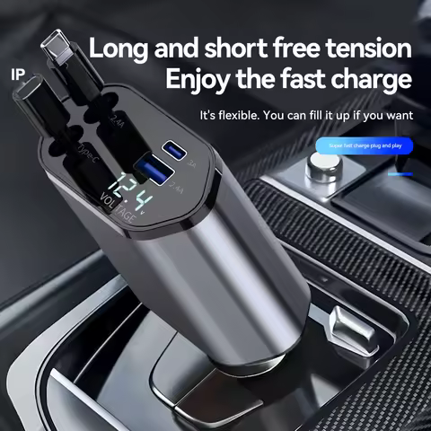 Retractable Car Charger 120W Fast Charger, 4-in-1 Fast Charging Car Phone Charger, Sence Display,Own Star Light