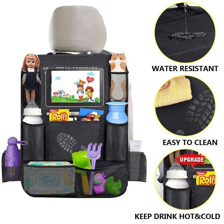 Car Back Seat Organizer with Touch Screen Tablet Holder Automatic Storage Pocket Protector for Travel