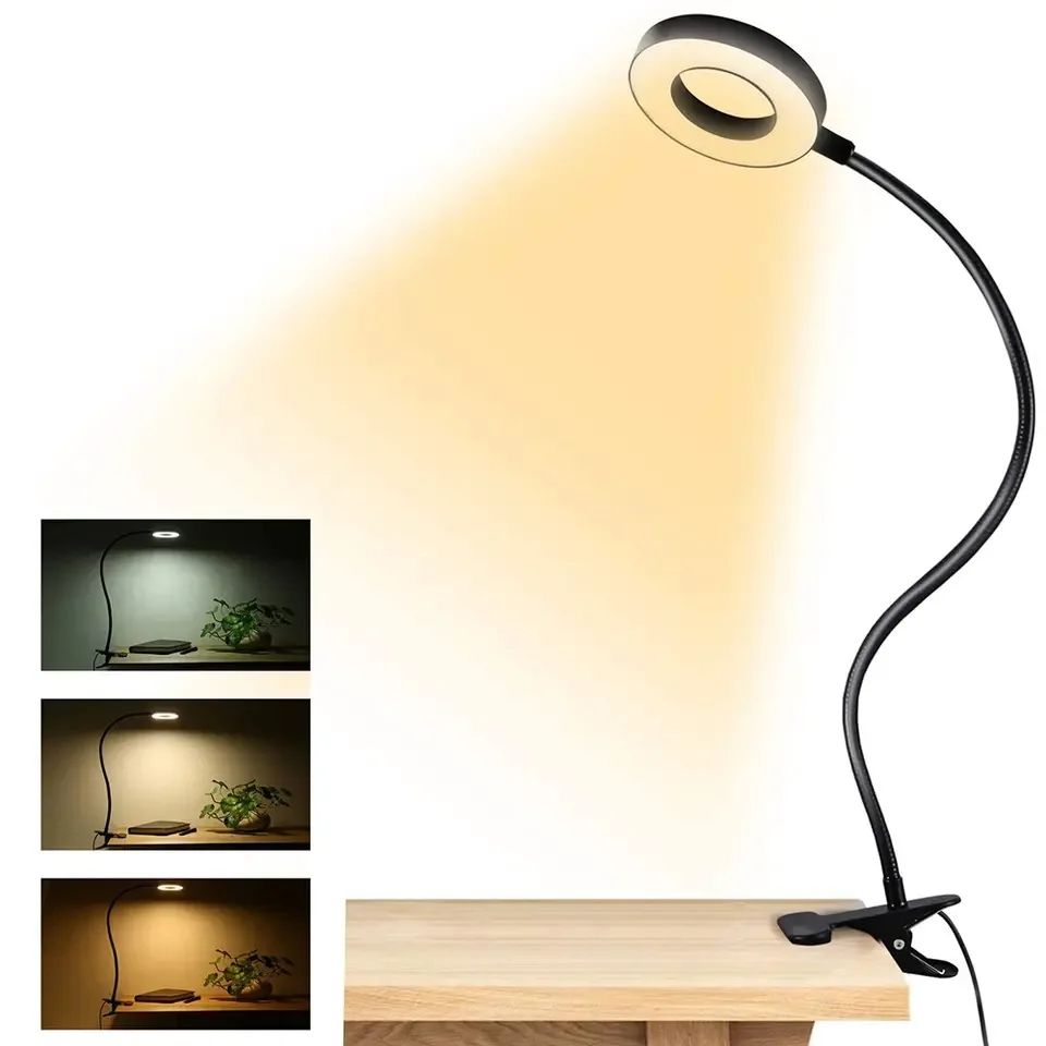 48 LED USB Book Light Clip Desk Lamp Reading Light with 3 Color Mode 10 Brightness Dimmer 360° Flexible Gooseneck Bed Night Lamp