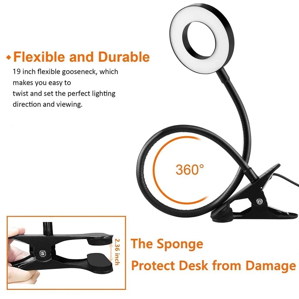 48 LED USB Book Light Clip Desk Lamp Reading Light with 3 Color Mode 10 Brightness Dimmer 360° Flexible Gooseneck Bed Night Lamp