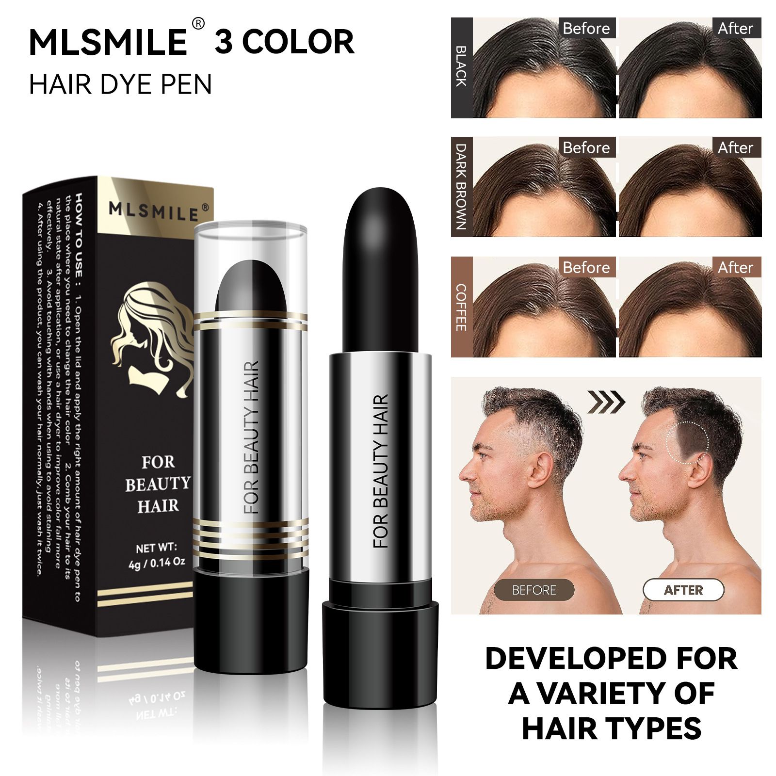 Black Brown Hair Dye Pen One-time Temporary Hair Dyeing Stick Cover Grey White Hair Fill in Hairs Coloring Styling Makeup Tools