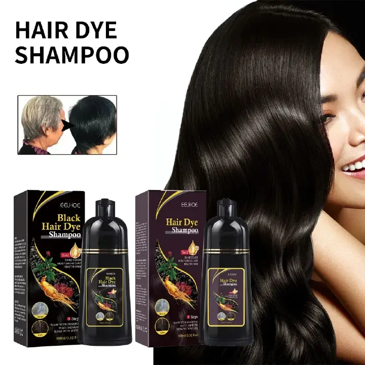 EELHOE Black Hair dye shampoo, Natural Plant Hair Dye Shampoo 3 in 1 Hair Color Shampoo for Gary Hair Dark Brown Black And Women Men Grey Coverage 100ml