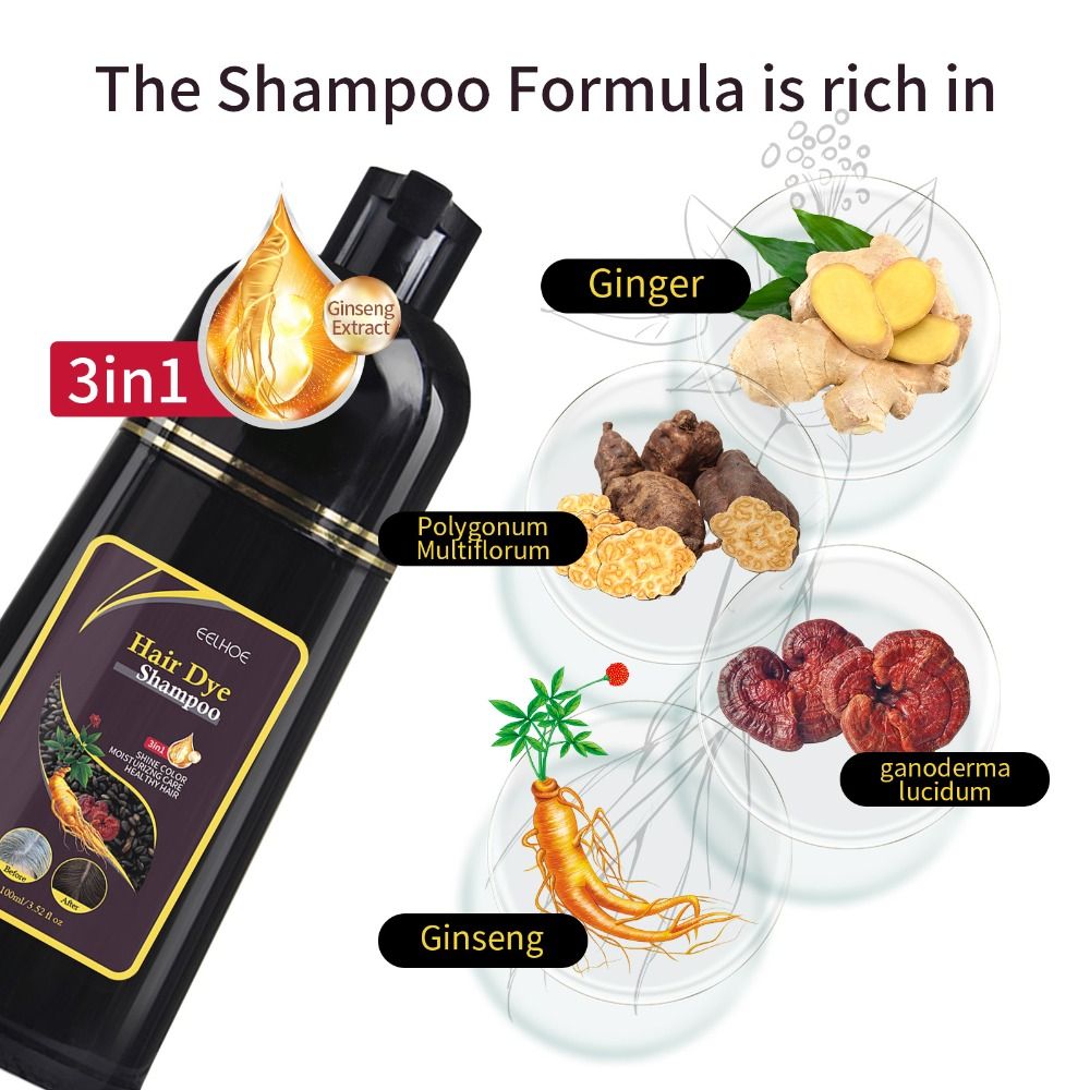 EELHOE Black Hair dye shampoo, Natural Plant Hair Dye Shampoo 3 in 1 Hair Color Shampoo for Gary Hair Dark Brown Black And Women Men Grey Coverage 100ml