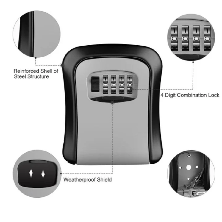 Key Lock Box Wall Mounted,,Weatherproof Wall-mounted Key Safe Password Box ,Key Keeper Combination Lock Wall Mounted Waterproof 4 Digits Passwords  Storage Box Easy to Fix Home Or Office safe box