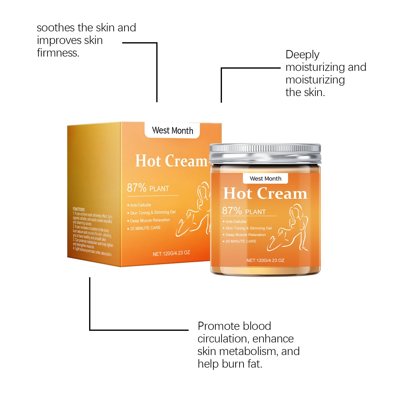 Slimming And Weight Loss Hot Cream,West Month Body Cream Skin Moisturizing Massage Care Firming Arm Concave Lightweight Body Care Cream, Skin Moisturizing Massage Care Firming Arm Concave Lightweight