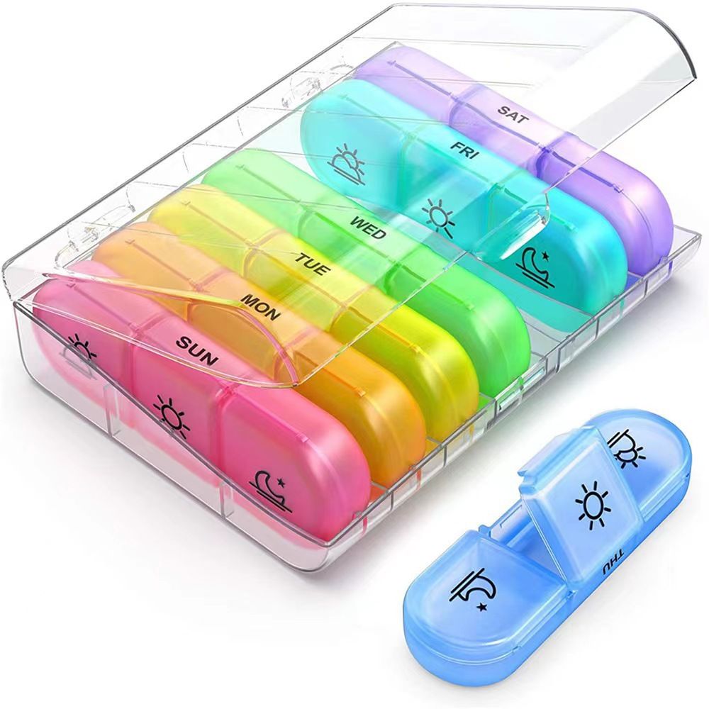1 Set Pill Box 7 days Organizer 21 grids 3 Times One Day Portable Travel  with Large Compartments for Vitamins Medicine Fish Oils