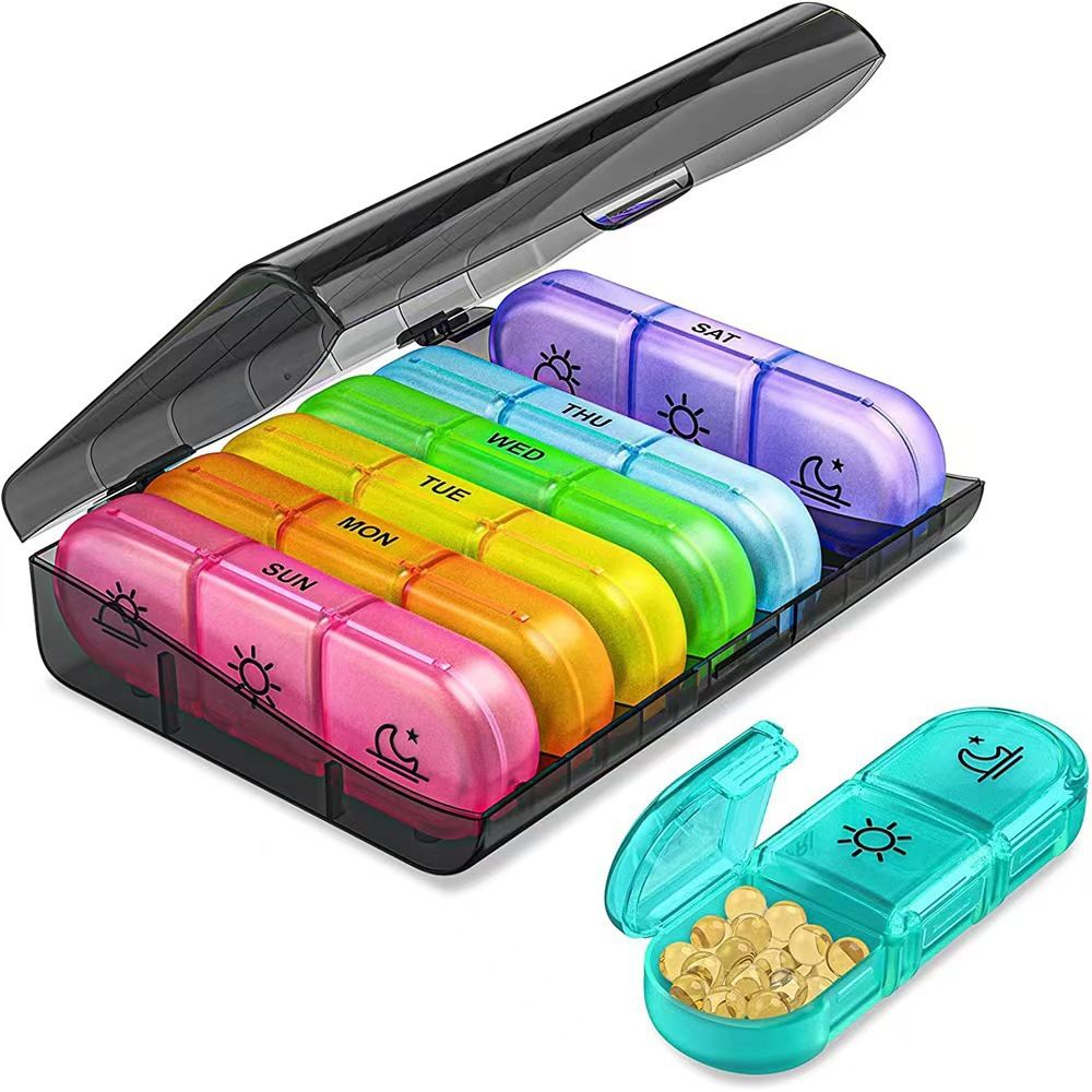 1 Set Pill Box 7 days Organizer 21 grids 3 Times One Day Portable Travel  with Large Compartments for Vitamins Medicine Fish Oils