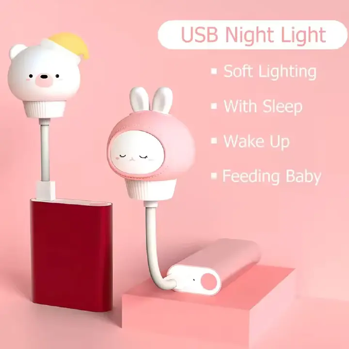 USB Night Light LED Cute Cartoon Night Lamp Bear Chick Kitten Remote Control for Baby Kid Bedroom Decoration Bedside Lamp