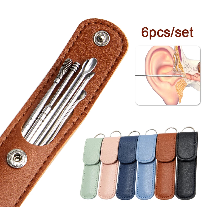 6Pcs/set ear cleaner Ear Wax Pickers Stainless Steel Earpick Wax Remover piercing kit earwax Curette Spoon Care Ear Clean Tools