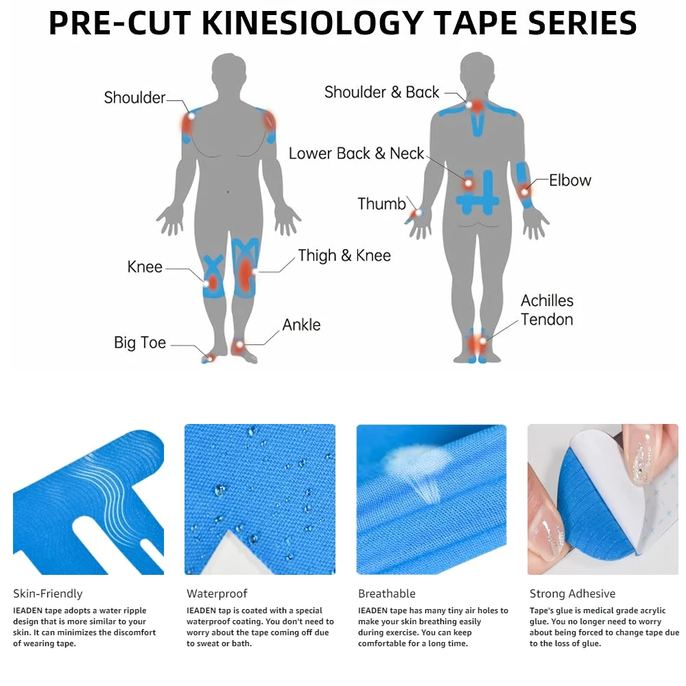 10PCS Kinesiology Tape for Knees,Waterproof & Elastic,Breathable Knee Tape,Athletic Tape Provide Support & Stability for Running