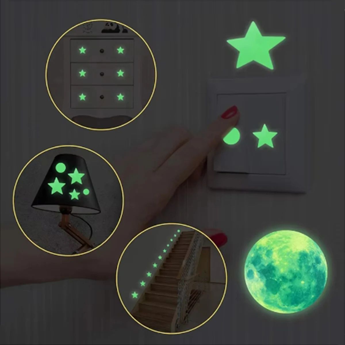 100Pcs 3cm  Luminous Star Stickers Background Wall Decoration Bedroom Glow Stickers Fluorescent Stereo Wall Stickers