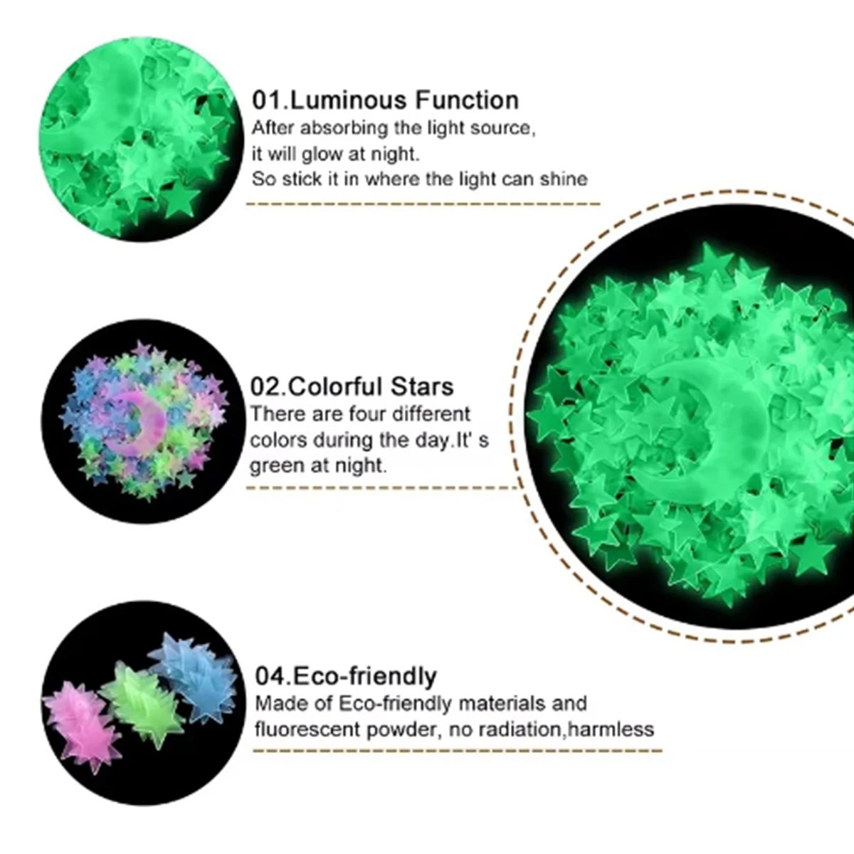 100Pcs 3cm  Luminous Star Stickers Background Wall Decoration Bedroom Glow Stickers Fluorescent Stereo Wall Stickers