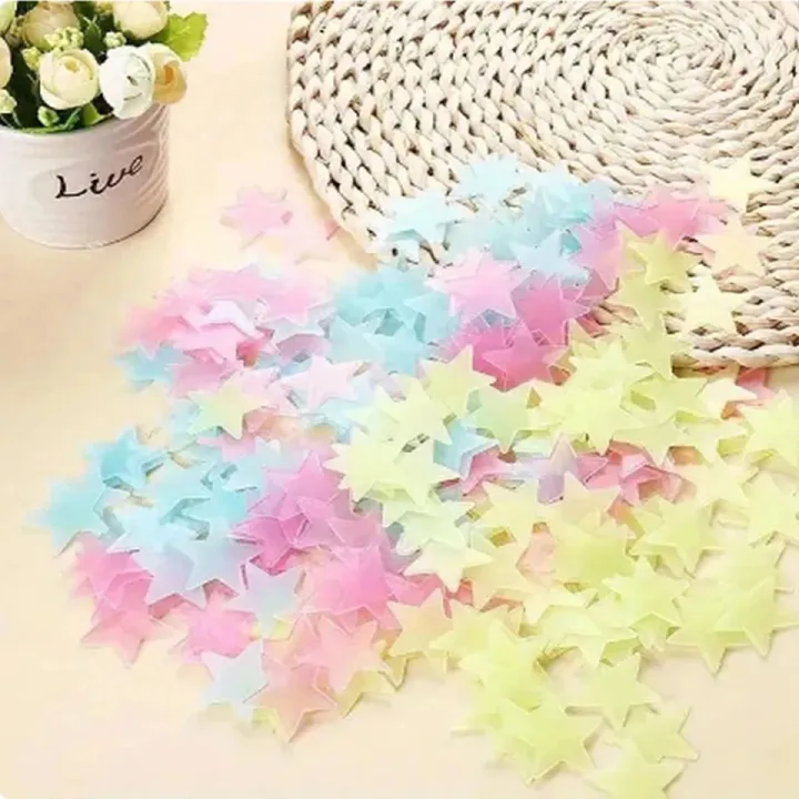100Pcs 3cm  Luminous Star Stickers Background Wall Decoration Bedroom Glow Stickers Fluorescent Stereo Wall Stickers