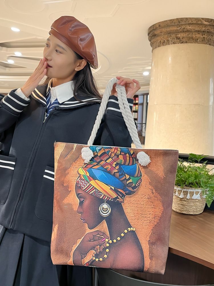 African American Woman Tote Bag Black Girl Shoulder Bag Afro Handbag Beach Bag for Adults Students School Office Shop Travel