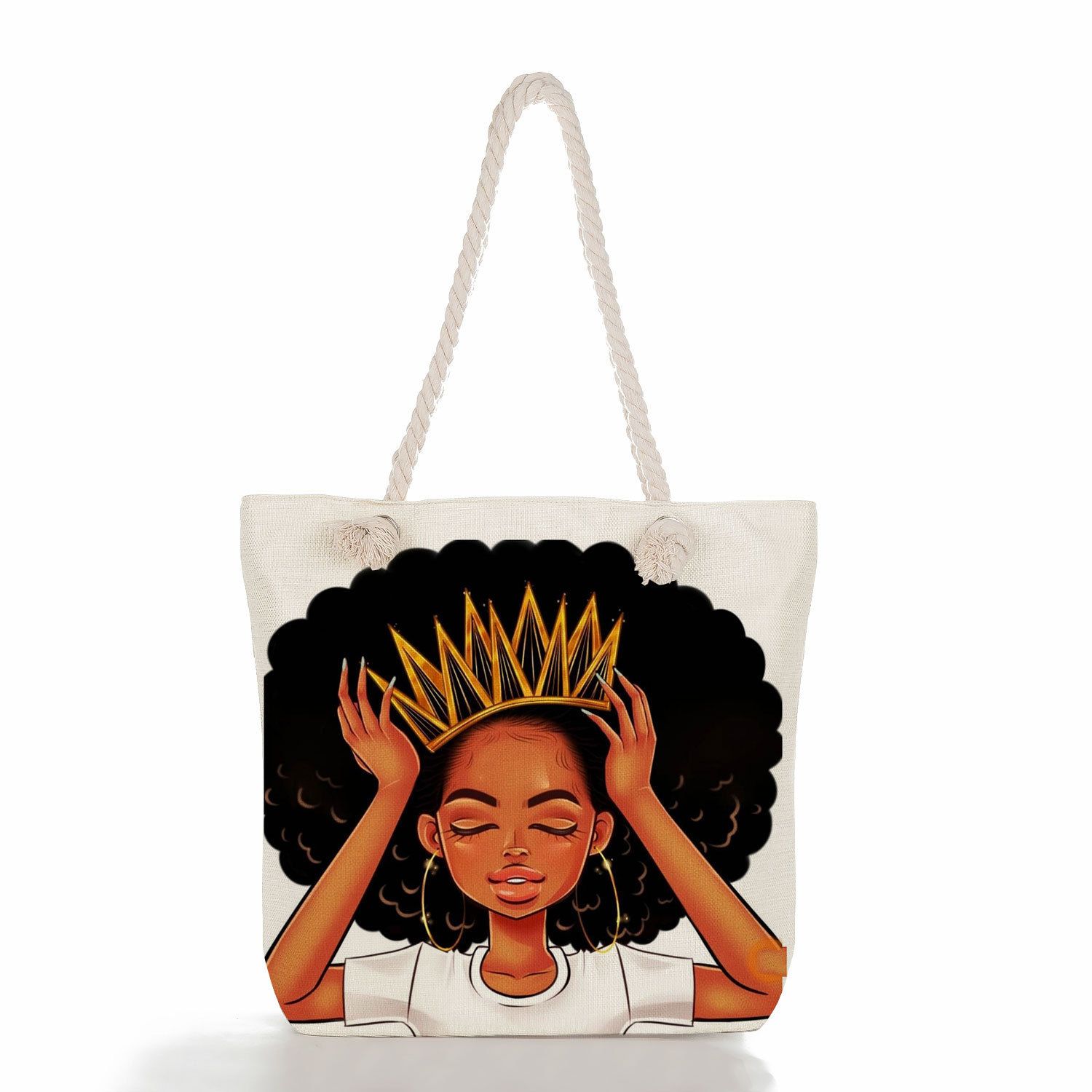 African American Woman Tote Bag Black Girl Shoulder Bag Afro Handbag Beach Bag for Adults Students School Office Shop Travel