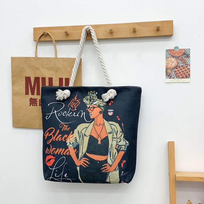 African American Woman Tote Bag Black Girl Shoulder Bag Afro Handbag Beach Bag for Adults Students School Office Shop Travel