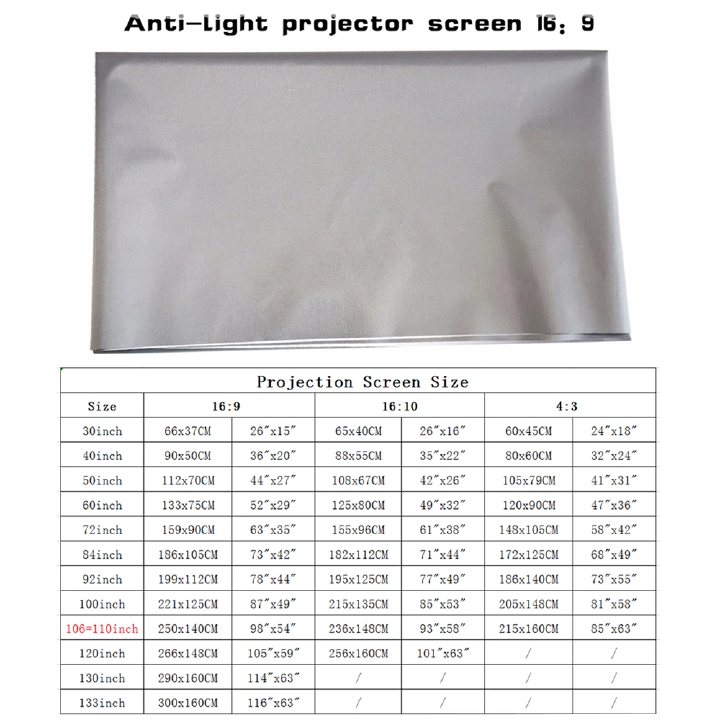 Simple Curtain Anti-Light 60 72 84 100 120 Inches Projection Screens Home Outdoor Office Portable 3D HD Projector