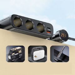 127W Car Charger Splitter Multi Ports PD30W QC3.0 Cigarette Lighter Adapter Car Cigarette Lighter Socket Splitter with Switch