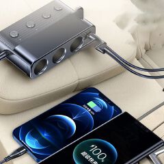 127W Car Charger Splitter Multi Ports PD30W QC3.0 Cigarette Lighter Adapter Car Cigarette Lighter Socket Splitter with Switch